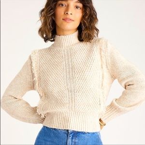 Ann Taylor fringe ribbed sweater in cream